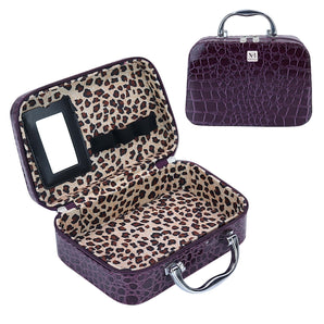 NFI essentials Makeup Box Cosmetic Box Trousseau Box Jewellery Box Toiletry Bag Vanity Box Organizer with Magnifying Compact Makeup Mirror (Purple)