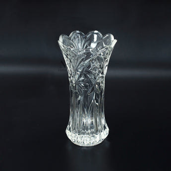 NFI essentials 7.4 Inches Crystal Clear Glass Vases for Flowers with Embossed Floral Design for Fresh or Artificial Flowers Decorative Centerpiece 400ml - AYAHA ENTERPRISES PRIVATE LIMITED