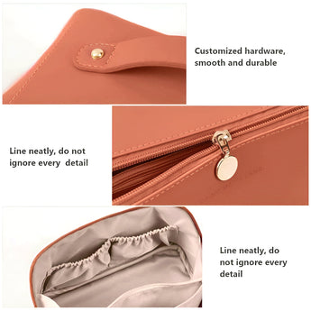 NFI essentials Cosmetic Travel Organizer Bag, Women's Makeup Pouch Toiletry Bag Portable Leather Wide Opening Cosmetics Bag with Handle and Divider - AYAHA ENTERPRISES PRIVATE LIMITED