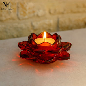 NFI essentials Exquisite Lotus Flower shaped Tea Light Candle or Diya Holder Decorative Centerpiece for Home Decor and Festival Like Diwali, Christmas or Eid