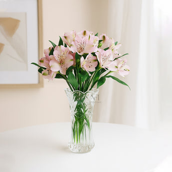 NFI essentials 7.4 Inches Crystal Clear Glass Vases for Flowers with Embossed Floral Design for Fresh or Artificial Flowers Decorative Centerpiece 400ml - AYAHA ENTERPRISES PRIVATE LIMITED
