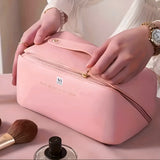 NFI essentials Cosmetic Travel Organizer Bag, Women's Makeup Pouch Toiletry Bag Portable Leather Wide Opening Cosmetics Bag with Handle and Divider - AYAHA ENTERPRISES PRIVATE LIMITED