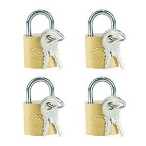 NFI essentials 25mm Set of 4 Brass Polished Lock and Key Metal Suitcase Locks, Multicolor Luggage Padlocks Set, Small Luggage Locks, Mini Locker, Zipper Lock, Tiny Locker for School Gym Backpack