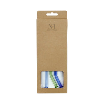 NFI essentials Set of 4 Glass Straws With Cleaning Brush Clear Reusable BPA-Free Drinking Straws for Smoothies, Juices, and Cold Beverages Ideal for Home, Office (Multicolor Pack of 4) - AYAHA ENTERPRISES PRIVATE LIMITED