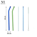 NFI essentials Set of 4 Glass Straws With Cleaning Brush Clear Reusable BPA-Free Drinking Straws for Smoothies, Juices, and Cold Beverages Ideal for Home, Office (Multicolor Pack of 4) - AYAHA ENTERPRISES PRIVATE LIMITED