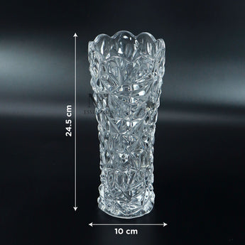 NFI essentials 10 Inches Crystal Clear Glass Vases for Flowers with Embossed Floral Design for Fresh or Artificial Flowers Decorative Centerpiece - AYAHA ENTERPRISES PRIVATE LIMITED