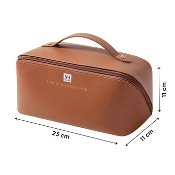 NFI essentials Cosmetic Travel Organizer Bag, Women's Makeup Pouch Toiletry Bag Portable Leather Wide Opening Cosmetics Bag with Handle and Divider - AYAHA ENTERPRISES PRIVATE LIMITED