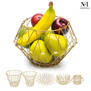 NFI essentials Fruit Basket Stainless Steel Multipurpose Folding Vegetable Bowl Basket for Kitchen, Home, Dining Table, 8 Shapes Modern Flexible Wire deformable Bowl for Home Decor