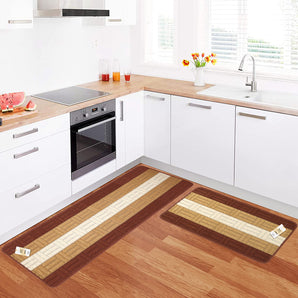NFI essentials Set of 2 Polypropylene Anti-Slip Kitchen Floor Mat, Runner for Bedroom Strips Design Kitchen Mat, 117X38cm, 58x38cm