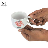 NFI essentials Set of 4 Ceramic Tea Cups With Stand Safe for the Microwave and Dishwasher Stackable Tea Cup  Printed Coffee Mugs for Gifting with Holder 150 ML - AYAHA ENTERPRISES PRIVATE LIMITED