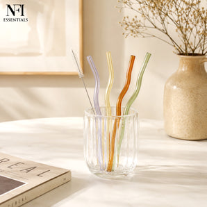 NFI essentials Set of 2 Reusable Glass Drinking Straws With  Cleaning Brush a Decorative Heart Design In  Alternatives To Plastic Straws for Smoothies, Juices, and Cold Beverages