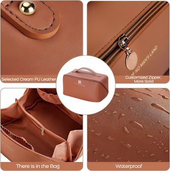 NFI essentials Cosmetic Travel Organizer Bag, Women's Makeup Pouch Toiletry Bag Portable Leather Wide Opening Cosmetics Bag with Handle and Divider - AYAHA ENTERPRISES PRIVATE LIMITED