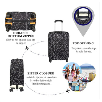 NFI Essentials Stretchable Black Geometric Printed Trolley Suitcase Cover 180 GSM Protective Luggage Cover for 4-Wheel Suitcases Anti-Scratch, Dustproof & Washable (22-24 Inch) - AYAHA ENTERPRISES PRIVATE LIMITED