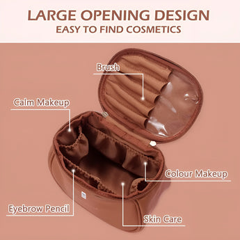 NFI essentials Cosmetic Travel Organizer Bag, Women's Makeup Pouch Toiletry Bag Portable Leather Wide Opening Cosmetics Bag with Handle for Girls - AYAHA ENTERPRISES PRIVATE LIMITED