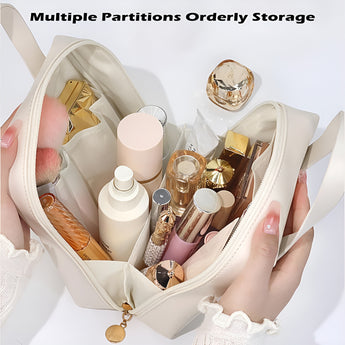 NFI essentials Portable Handheld Makeup Bag for Women with Compartments Large Capacity Travel Toiletry Cosmetic Bag with Handle Large Opening Makeup Pouch - AYAHA ENTERPRISES PRIVATE LIMITED