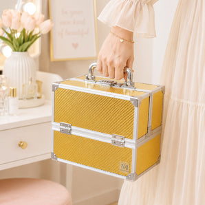 NFI essentials Makeup Vanity Box for Women, Professional Cosmetic Organizer Case with Lock & Multi-Layer Storage Trays, Portable Bridal Vanity Storage Box for Makeup, Jewelry, Skincare