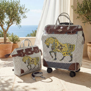 NFI essentials 2-Piece Trolley Handbag Set with Wheels Stylish Travel Luggage Bags Lightweight, Durable Fabric Ideal for Travel,Storage Bag for Women Turn Baby Daiper Bag 360° Silent Spinner Wheels