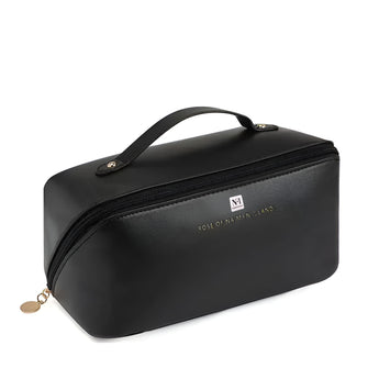 NFI essentials Cosmetic Travel Organizer Bag, Women's Makeup Pouch Toiletry Bag Portable Leather Wide Opening Cosmetics Bag with Handle and Divider - AYAHA ENTERPRISES PRIVATE LIMITED