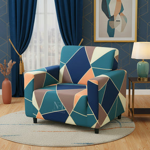 NFI Essentials 1 Seater Stretchable Sofa Cover Elegant Geometric Abstract Design, Soft Polyester Spandex Fabric, Anti-Slip, Wrinkle-Resistant, Washable Couch Slipcover.