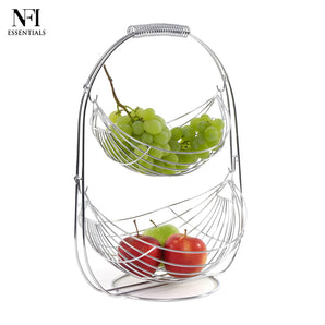 NFI essentials Stainless Steel 2 Tier Swing Fruit & Vegetable Basket for Kitchen & Dining Table, 2 Layer Potato Onion Stand, Storage Rack for Fruits & Vegetables Stand