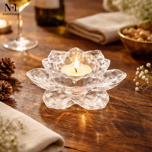 NFI essentials Exquisite Lotus Flower shaped Tea Light Candle or Diya Holder Decorative Centerpiece for Home Decor and Festival Like Diwali, Christmas or Eid