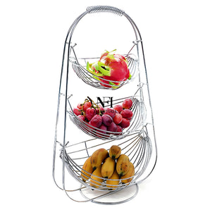NFI essentials Stainless Steel 3 Tier Swing Fruit & Vegetable Basket for Kitchen & Dining Table, 3 Layer Potato Onion Stand, Storage Rack for Fruits & Vegetables Stand