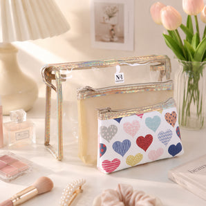 NFI essentials 3-in-1 Transparent Makeup Organizer Pouch Set for Women, Multipurpose Toiletry Storage Kit for Makeup, Skincare, Jewelry & Travel Essentials, PVC Cosmetic Travel Bag