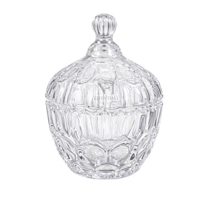 NFI essentials Glass Candy Dish with Lid, Crystal Candy Jar, Cookie Jar, Flower Decorative Candy Bowl, Jewelry Dish, Covered Candy Jars for Buffet, Kitchen, Home, Office Desk