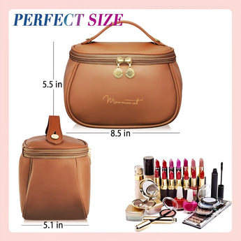 NFI essentials Cosmetic Travel Organizer Bag, Women's Makeup Pouch Toiletry Bag Portable Leather Wide Opening Cosmetics Bag with Handle for Girls - AYAHA ENTERPRISES PRIVATE LIMITED