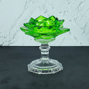 NFI essentials Tealight Lotus Flower Candle Holder with Clear Pedestal Base Artistic Centerpiece for Home Décor, Meditation, Special Occasions, and Festive Lighting