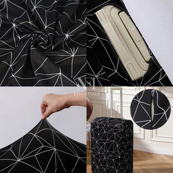 NFI Essentials Stretchable Black Geometric Printed Trolley Suitcase Cover 180 GSM Protective Luggage Cover for 4-Wheel Suitcases Anti-Scratch, Dustproof & Washable (22-24 Inch) - AYAHA ENTERPRISES PRIVATE LIMITED