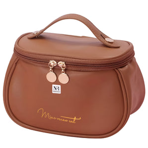 NFI essentials Cosmetic Travel Organizer Bag, Women's Makeup Pouch Toiletry Bag Portable Leather Wide Opening Cosmetics Bag with Handle for Girls - AYAHA ENTERPRISES PRIVATE LIMITED