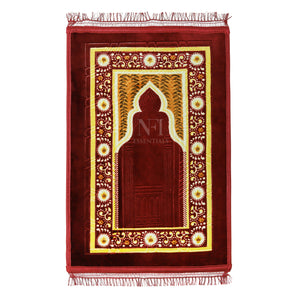 NFI essentials Prayer Mat Velvet Musallah Janamaz, 70cm x 110cm Anti-Slip Soft Meditation, Asan, Multipurpose Rug Namaz Sajdah Mat for Travel, Rectangular Islamic Mats for Muslims Salah