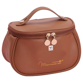 NFI essentials Cosmetic Travel Organizer Bag, Women's Makeup Pouch Toiletry Bag Portable Leather Wide Opening Cosmetics Bag with Handle for Girls - AYAHA ENTERPRISES PRIVATE LIMITED