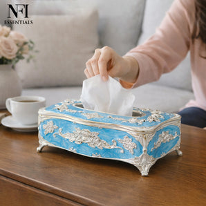 NFI essentials Tissue Holder Box, European Style Luxurious Tissue Cover for Home, Office, Bedroom, Restaurant, Vintage Plastic Rose Tissue Box Holder for Home Office Decoration