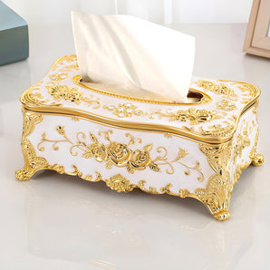 NFI essentials Tissue Holder Box, European Style Luxurious Tissue Cover for Home, Office, Bedroom, Restaurant, Vintage Plastic Rose Tissue Box Holder for Home Office Decoration