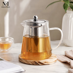 NFI essentials Glass Tea Infuser Mug with Stainless Steel Tea Strainer & Lid, Great for Loose Leaf Tea, Blooming Tea, Tea Bags & Fruit Infused Water