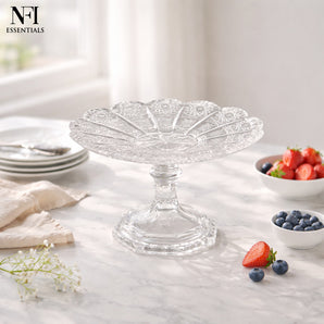 NFI essentials Crystal Clear Dessert Pedestal Stand Vintage Style Cake Plate Diamond Pattern Serving Platter Cakes, Pastries & Desserts Display for Parties, Weddings, and Gift