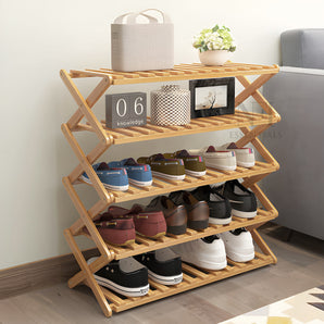 NFI essentials 5 Tier Bamboo Wood Shoe Rack MultiPurpose Foldable Rack for Storage Shoes Slipper Chappal Stand Shelf Organizer for Home Kitchen Space Saving Portable Stand
