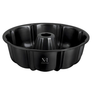NFI essentials Tube Cake Pan, Heavy Duty Carbon Steel Round Baking Mold, Nonstick Fluted Pan for Baking Pound Cake,Jelly Pan Easy Release & Easy to Clean (9 Inch)