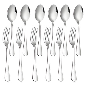 NFI essentials 12 Pieces Stainless Steel Spoon Set & Fork Set, Table Spoons & Forks Set, Premium Tea Spoons Fruit Forks for Home & Kitchen, Mirror Polished Luxury Dinning Tableware