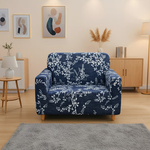 NFI Essentials 1 Seater Stretchable Sofa Cover Floral Vine Pattern, Soft Polyester Spandex, Anti-Slip, Wrinkle-Resistant, Washable Couch Slipcover for Living Room Furniture Protection