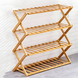 NFI essentials 4 Tier Bamboo Wood Shoe Rack MultiPurpose Foldable Rack for Storage Shoes Slipper Chappal Stand Shelf Organizer for Home Kitchen Space Saving Portable Stand