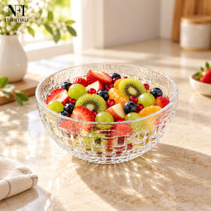 NFI essentials Glass Fruit Vegetable Bowl, Crystal Serving Dish for Dining Table, Kitchen and Center piece Decor