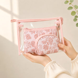NFI essentials 3 Pcs. Cosmetic Pouch Makeup Pouch Vanity Bag Travel Organizer Toiletry Pouch for Women Zippered Pouch Set, Large, Medium, Small Makeup Bag