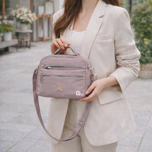 NFI essentials Crossbody Bag for Women, Multi-Layer Stylish Sling Bag for Girls, Nylon Shoulder Bag Purse for Ladies, Multi Pocket Travel Massenger Bag for Woman Latest (Light Pink)