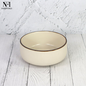 NFI essentials Frontier Ceramic Bowls Perfect For Snack, Side Dishes, Salads Or Desserts Beige Rib-Textured Multipurpose Uses Microwave & Oven Safe Ideal For Gifting & Daily Use (White Big size)
