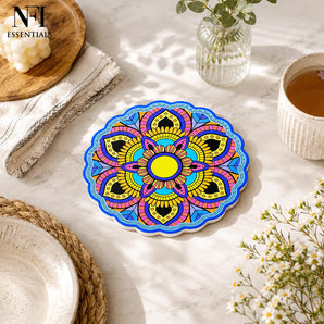 NFI essentials Ceramic Round Shape Table Trivet Coaster with Cork Base Perfect for Hot Dishes, Bowl, Teapots Premium Hot Coaster Heat-Resistant & Stylish (16 Cm)