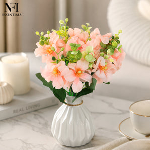 NFI essentials Artificial Flower Bunch for Home Decor, Flowers with Green Leaves, Decorative Floral Stem for Vase Arrangement, Living Room, Bedroom, Office