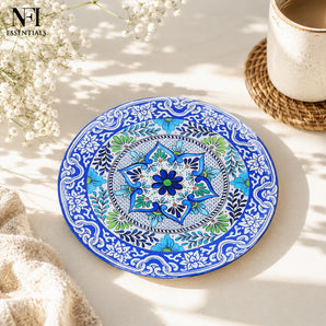 NFI essentials Ceramic Round Shape Table Trivet Coaster with Cork Base Perfect for Hot Dishes, Bowl, Teapots Premium Hot Coaster Heat-Resistant & Stylish (16 Cm)